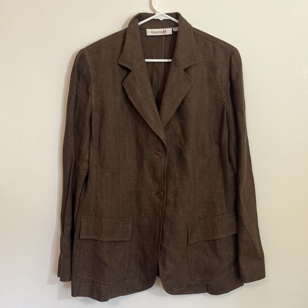 Emmanuel‎ Ungaro 14/48 Linen Blazer Chocolate Brown Pockets